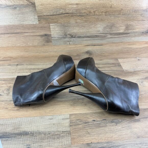 Marni Size 7 38 Brown Platform Square Toe Booties Stiletto Heels - Picture 6 of 9